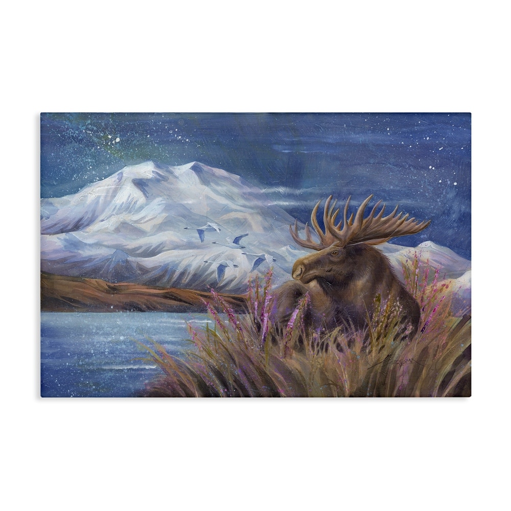 Stupell Moose & Snowy White Mountain Canvas Wall Art Design By Jody Bergsma