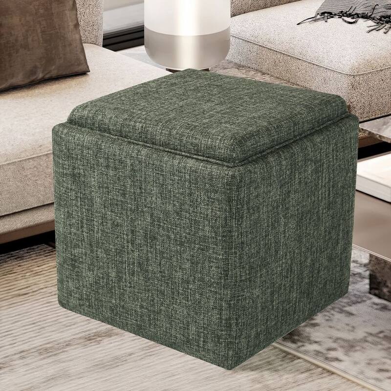 HomePop Storage Ottoman with Tray Top - Green Clover Fabric