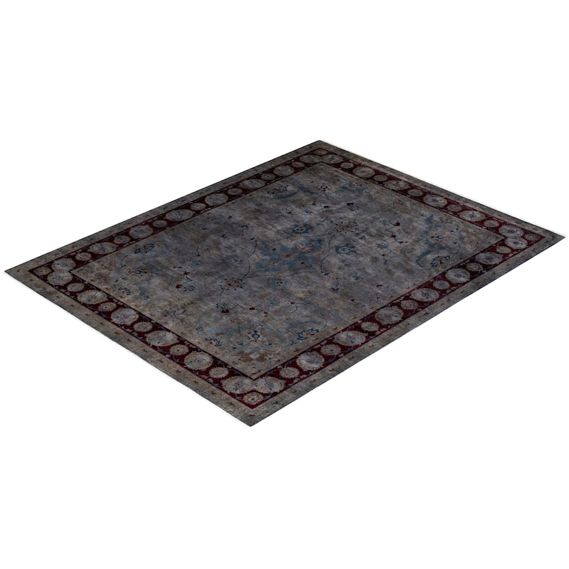 Overton Hand Knotted Wool Vintage Inspired Modern Contemporary Overdyed Gray Area Rug - 8' 1" x 10' 4"