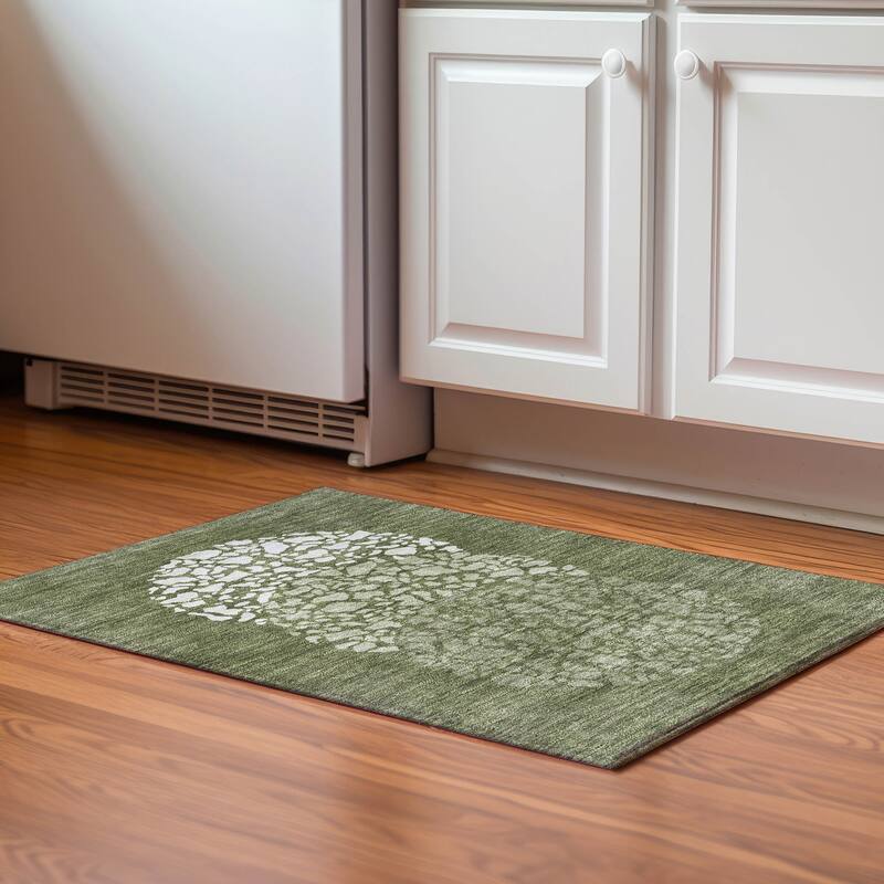 Premium Washable Super Soft Modern Fragments Mayfield Rug - Olive - 1' 8" x 2' 6" - Rectangle
