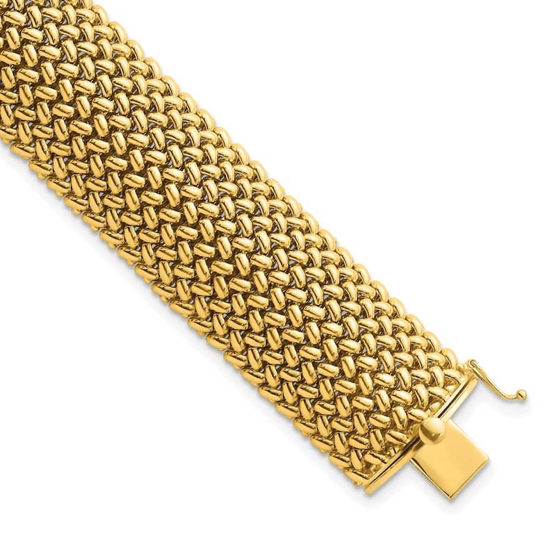 Curata Italian 18k Yellow Gold 22mm 7.5" Wide Mesh Soft Bangle Bracelet - 22mm x7.5"