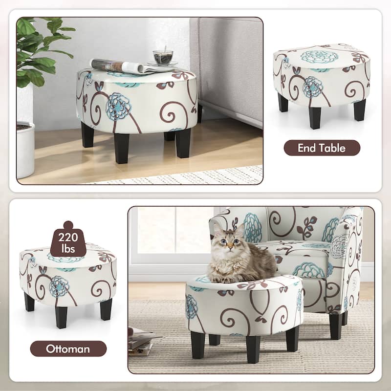 Gymax Modern Accent Tub Chair&Ottoman Set Fabric Upholstered Club - See Details