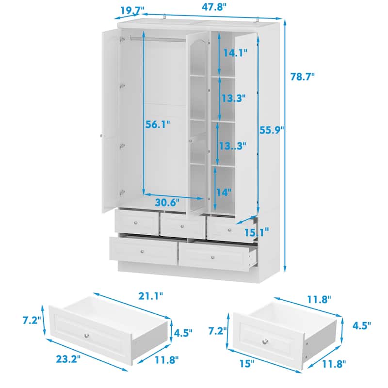 78.7"H Combo Twin Wardrobe Set Elegance Meets Utility Armoires Closet