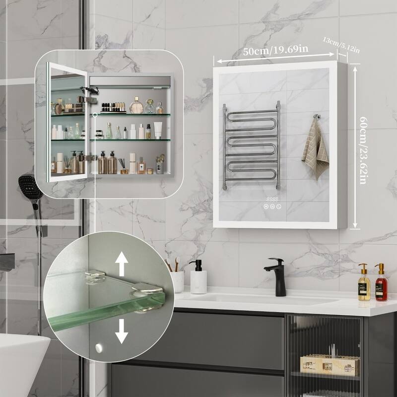 Illuminated LED Wall Mirrored Bathroom Storage Medicine Cabinet with Shaver Socket Bluetooth Anti-Fog Lighted Mirror Cabinet