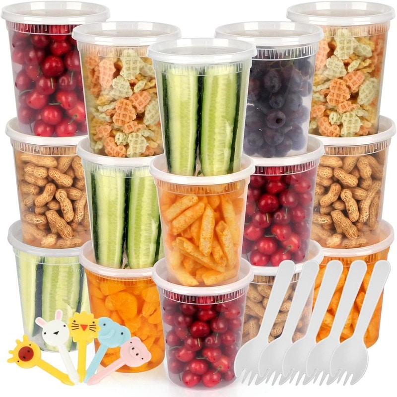 25 PACK] Reusable 32 oz Food Storage Containers with Lids by