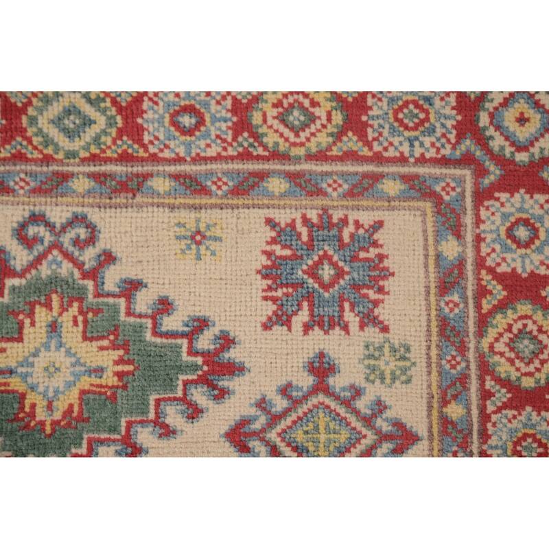 Geometric Kazak Oriental Foyer Rug Hand-Knotted Wool Carpet - 2'9" x 3'10"