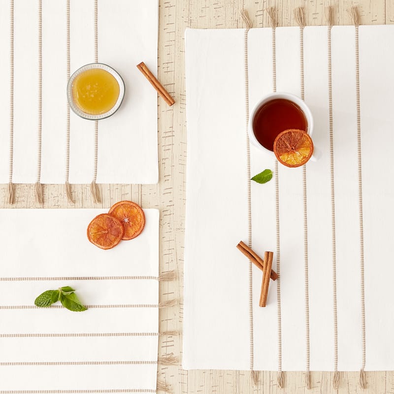 Gray and White Stripe Tassel Placemat (Set of 4)