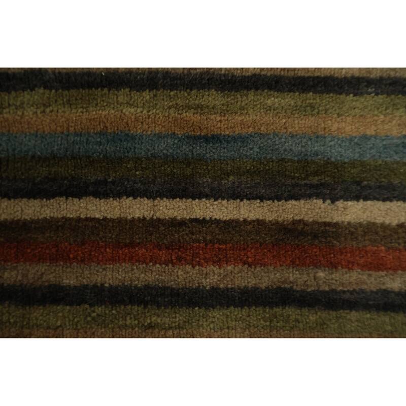 Hand Knotted Oriental 100% Wool Carpet Modern Geometric Green Gabbeh Area Rug - 5' 7'' X 3' 5''