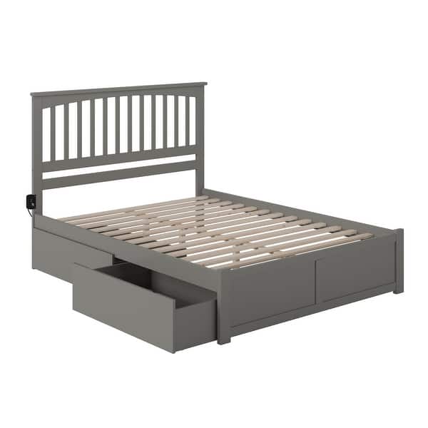slide 2 of 9, Mission King Platform Bed with Foot Board and 2 Drawers in Grey