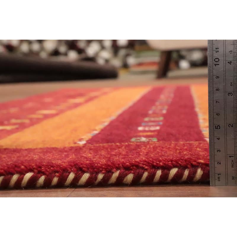 Hand Knotted Oriental 100% Wool Carpet Modern Stripe Oranges & Rust Gabbeh Area Rug - 7' 8'' X 5' 3''