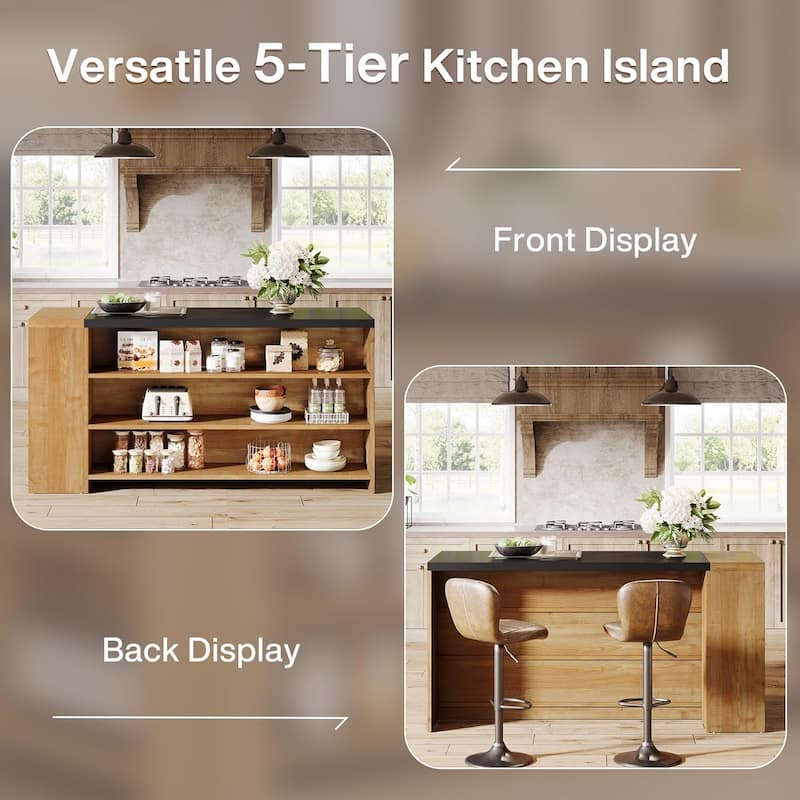 55 Inches Farmhouse Kitchen Island with Storage for Kitchen, Dining Room