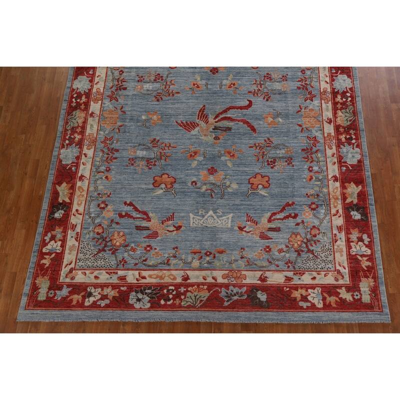 Hand Knotted Oriental 100% Wool Carpet Traditional Floral Navy Blue & Blues Art Deco Area Rug - 11' 8'' X 8' 10''