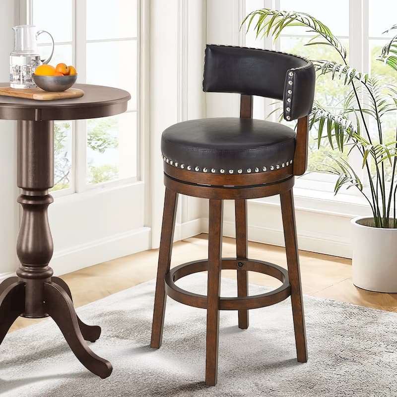 Modern Velvet Swivel Bar Stool - 25" or 30" Counter Height with Adjustable Footrest & Walnut Base, for Kitchen Islands