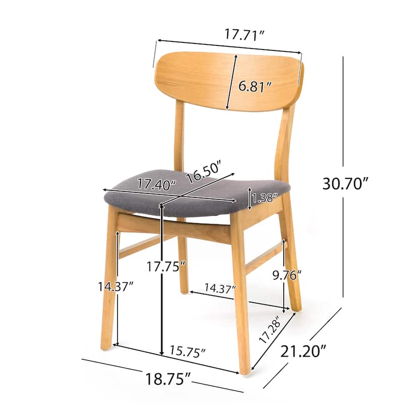 Set of 2 Dining Chairs - Fabric Cushioned Seat, Solid Rubberwood Legs, Dark Grey