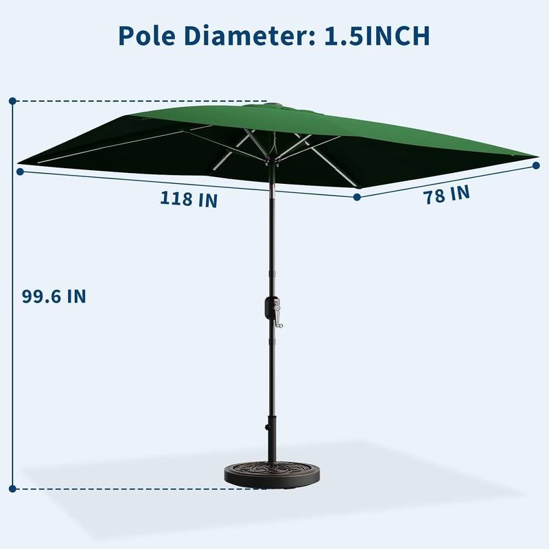 10' x 6.5' Solar Patio Umbrella with Crank and Push Button Tilt for Garden, Deck, Lawn, Pool (No Base)