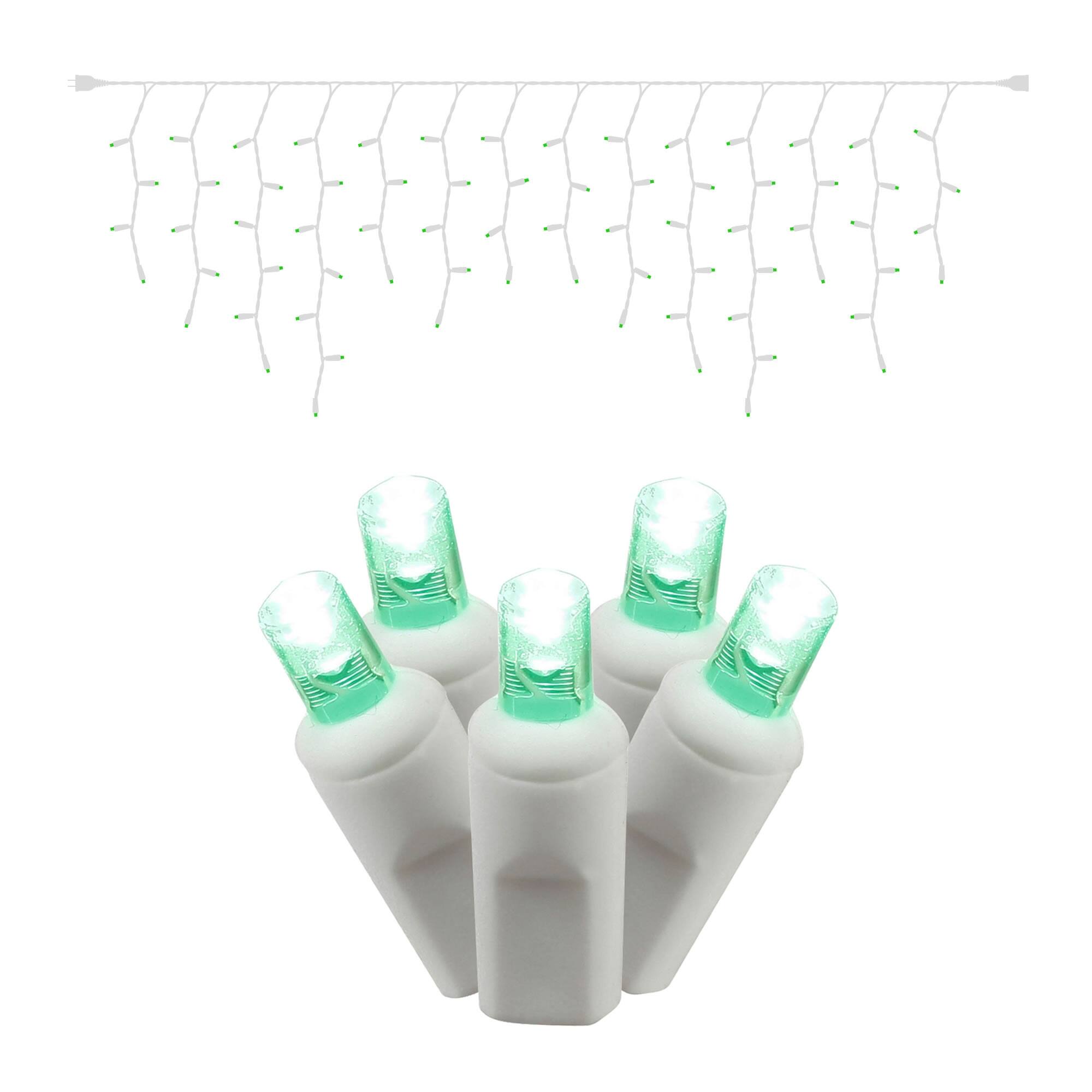 Vickerman 70 Green Wide Angle LED Icicle Light on White Wire, 9