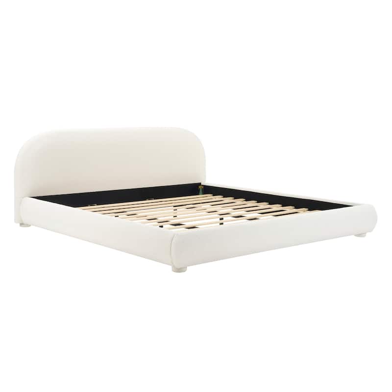 Christopher Knight Home - Dreamy Simple Modern Cream Boucle Upholstered King Bed with Curved Headboard