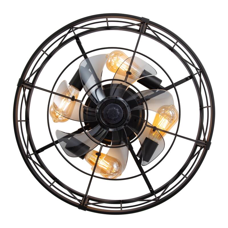 20" 7-Blade Flush Mount Caged Ceiling Fan with Light Remote