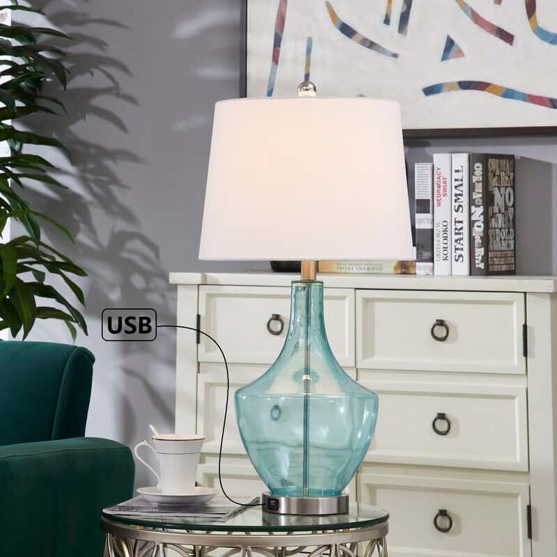26" Clear Glass Bedside Lamp with USB