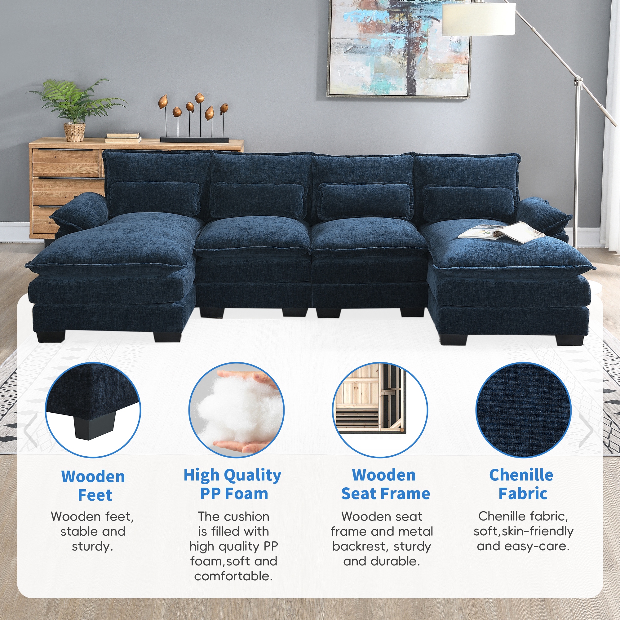109.8 55.9 Sleeper Sofa Couch With Waist Pillows And Chaise Lounge 6 Seat Bed Bath Beyond 40625498