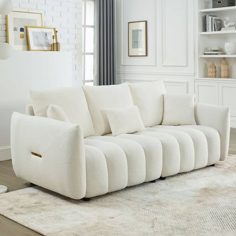 82 in Teddy Fabric Sofa Couch with 3 Back Pillows and 3 back Cushions Solid Wood Frame