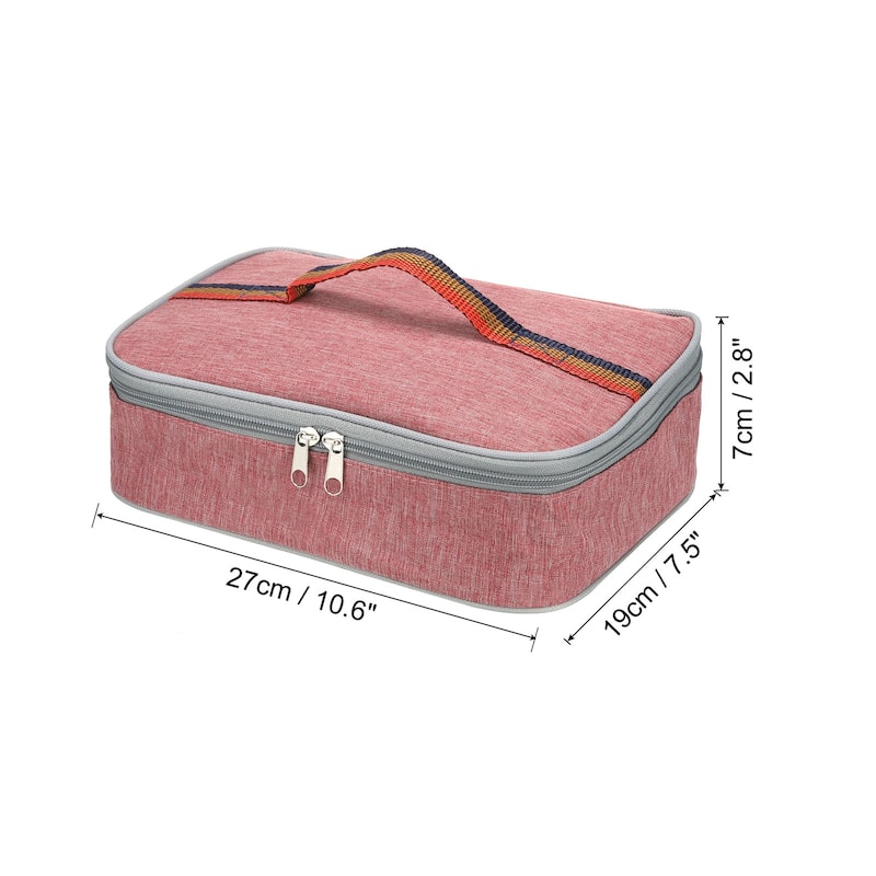 11"x8"x3" Insulated Lunch Bags Food Containers Bag Thermal Bento Bag - Pink