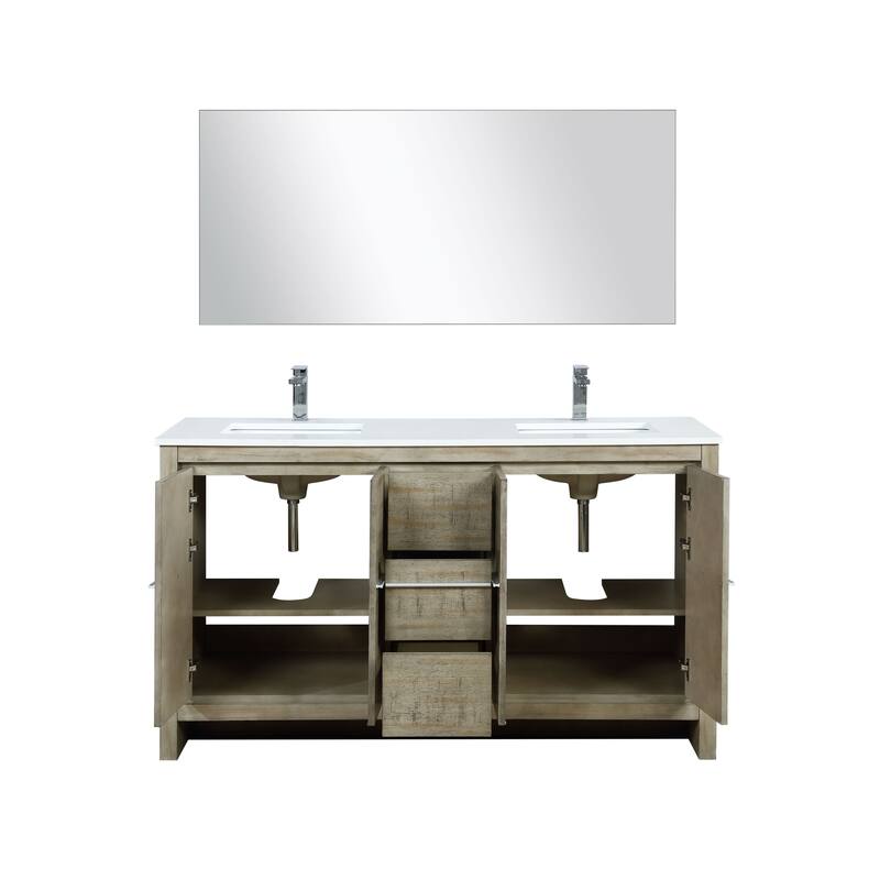 Lafarre 30 in W x 20 in D Rustic Acacia Bath Vanity, White Quartz Top, Brushed Nickel Faucet Set and 28 in Mirror