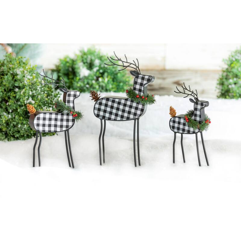 Checkered Deer Trio Statue, SET OF 3 - Multi - Color