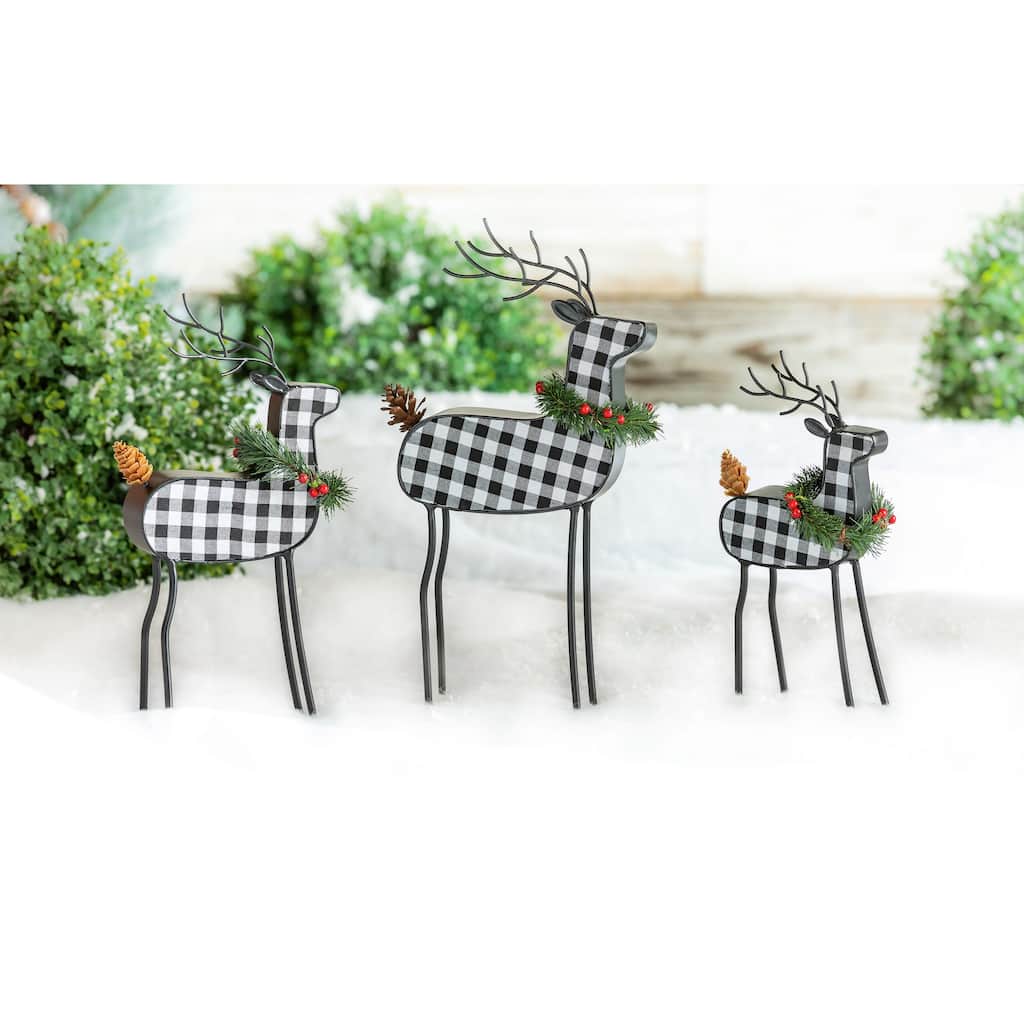 Checkered Deer Trio Statue, SET OF 3 - Multi - Color