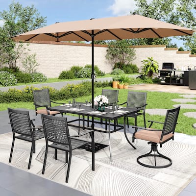 8-Piece Metal E-coating Patio Dining Set with Patio Umbrella