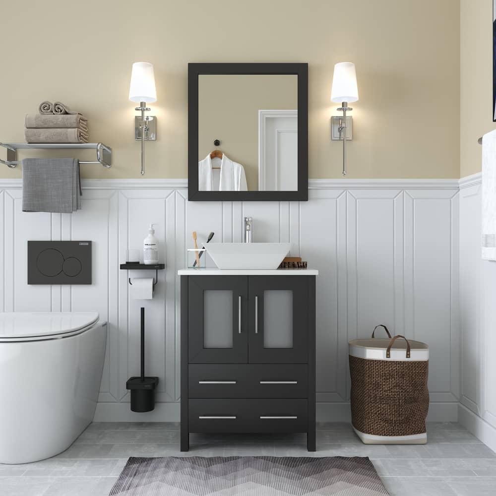 Vanity Art 24-inch Single Sink Bathroom Vanity Set With Engineered Marble Top and Free Mirror