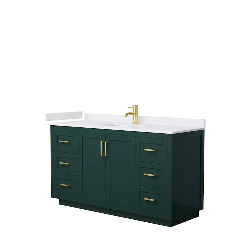 Miranda Single Vanity Set, Cultured Marble Top, No Mirror - 60-Inch Single - Green, Gold Trim, White Cultured Marble Top