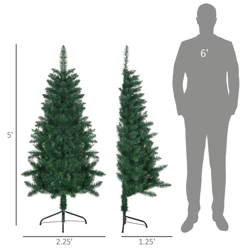 HOMCOM 5ft Half Artificial Christmas Tree Holiday Décor with 229 Branches, Auto Open, Steel Base, Green - 4.89 ft