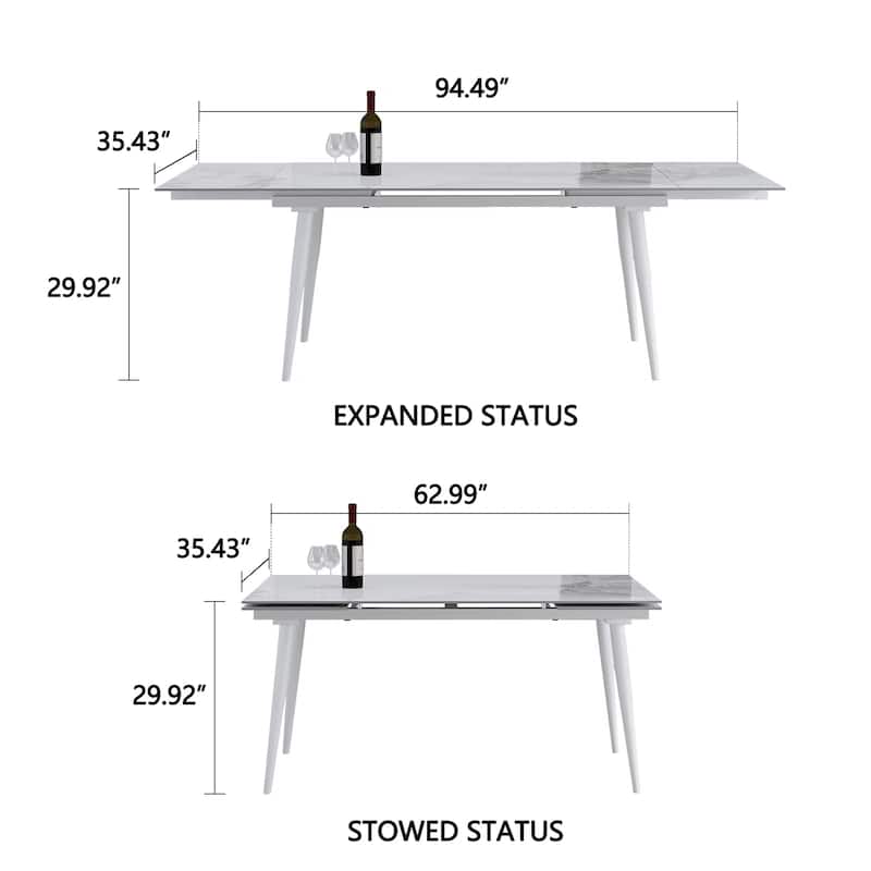 94.48" Rectangular Extendable Sintered Stone Dining Table