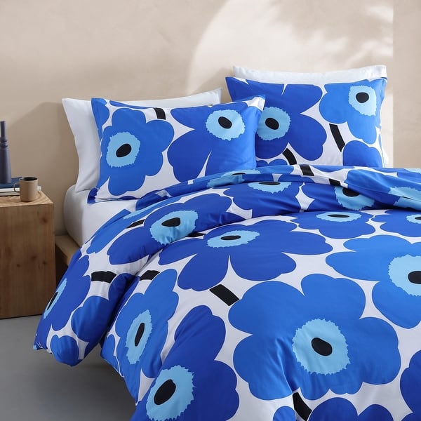 Marimekko Unikko Blue Cotton Reversible Comforter Set - Bed Bath