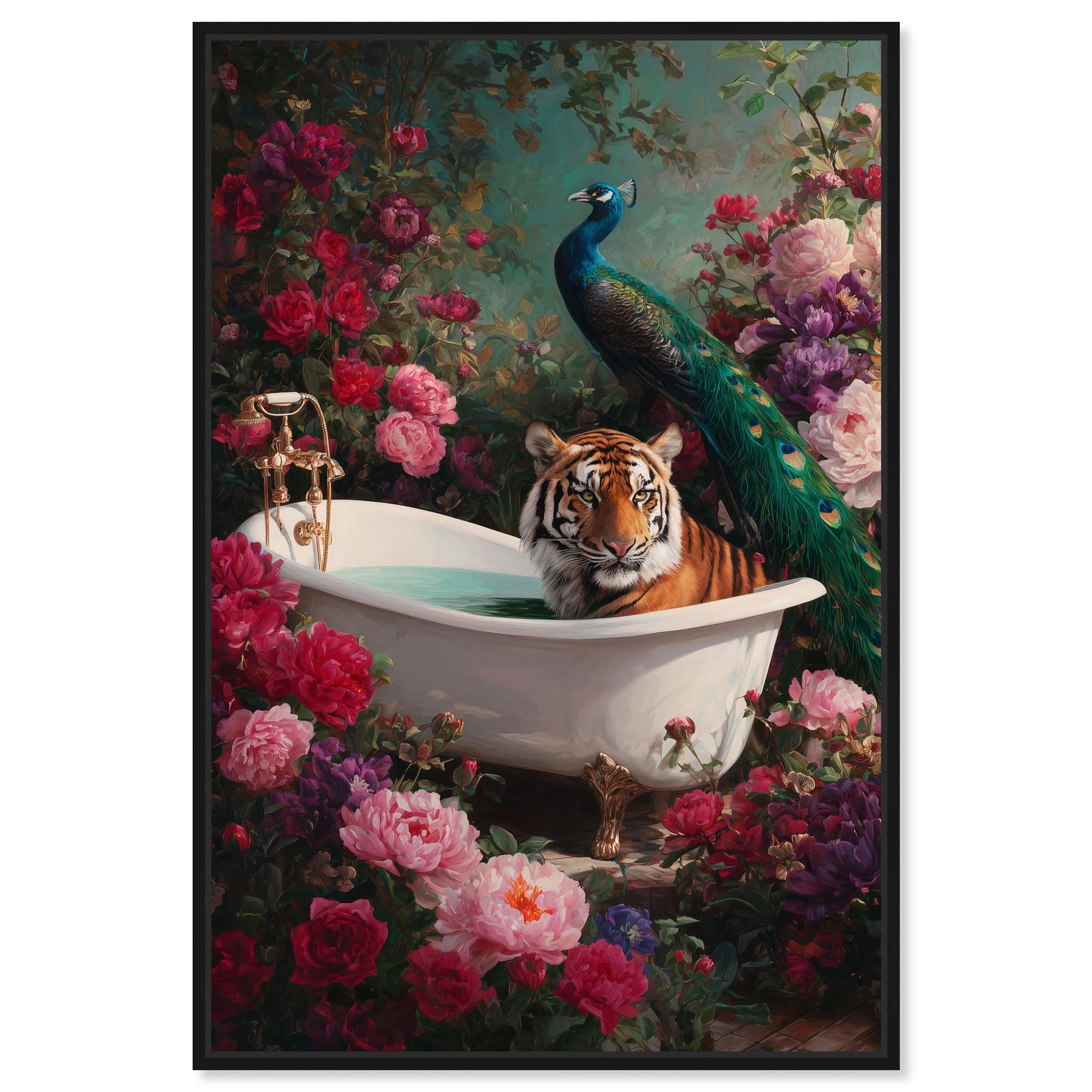 Tiger and Peacock Bath II Glam Bathroom Canvas Print by Art Remedy