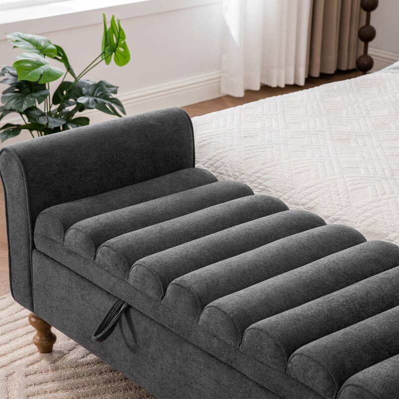 65.6"W Upholstered Storage Bench With Rolled Armrest, Rubberwood Legs