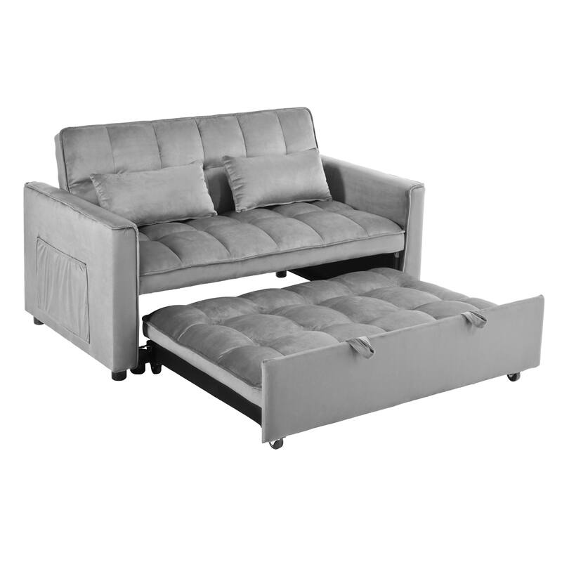 3-in-1 Convertible Pull Out Sofa Bed with Reclining Backrest & Pillows