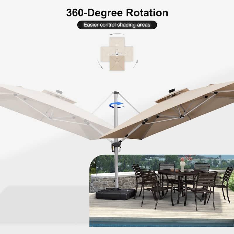 PURPLE LEAF 11 ft Double Top LED Square Patio Cantilever Umbrella