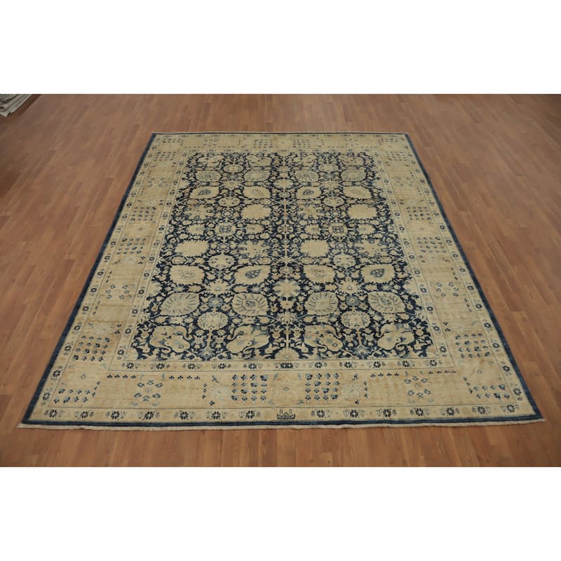 Hand Knotted Traditional Wool Blue Floral Area Rug - 9' 7'' X 8' 2''