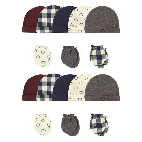 slide 1 of 1, Hudson Baby Infant Boy Cotton Cap and Scratch Mitten Set, Football 16-Piece, 0-6 Months - Football 16-Piece 0-6 Months - Football 16-Piece