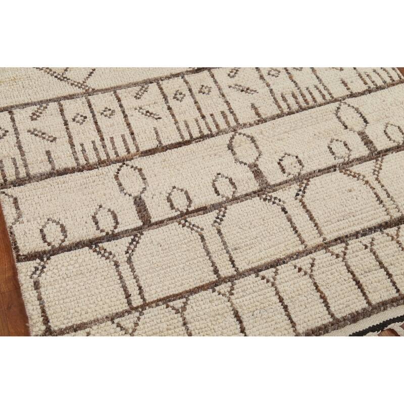 Ivory Moroccan Runner Rug Handmade Wool Carpet - 3'10"x 12'7"
