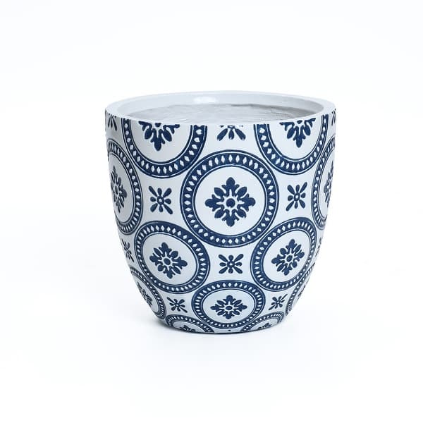 slide 2 of 10, Blue and White Flower Pattern Round Tapered Mgo Planter, Indoor and Outdoor 9.4" H x 9.8" Diameter