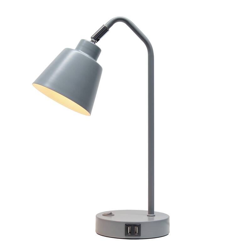 Adjustable Desk Task Lamp with Dual USB Ports - 16" - Gray