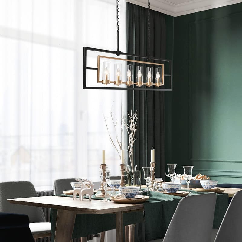 Modern Glam 6-light Linear Kitchen Lights Black Gold Glass Candle Chandelier