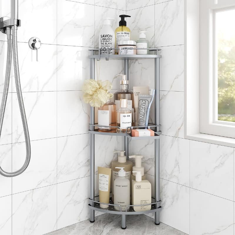 Corner Shower Caddy Standing - 9.6"D x 9.6"W x 30.9"H - Silver