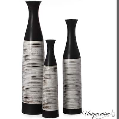 Handcrafted Black and White Waterproof Ceramic Floor Vase - Neat Classic Bottle Shaped Vase, Freestanding Floor Vase