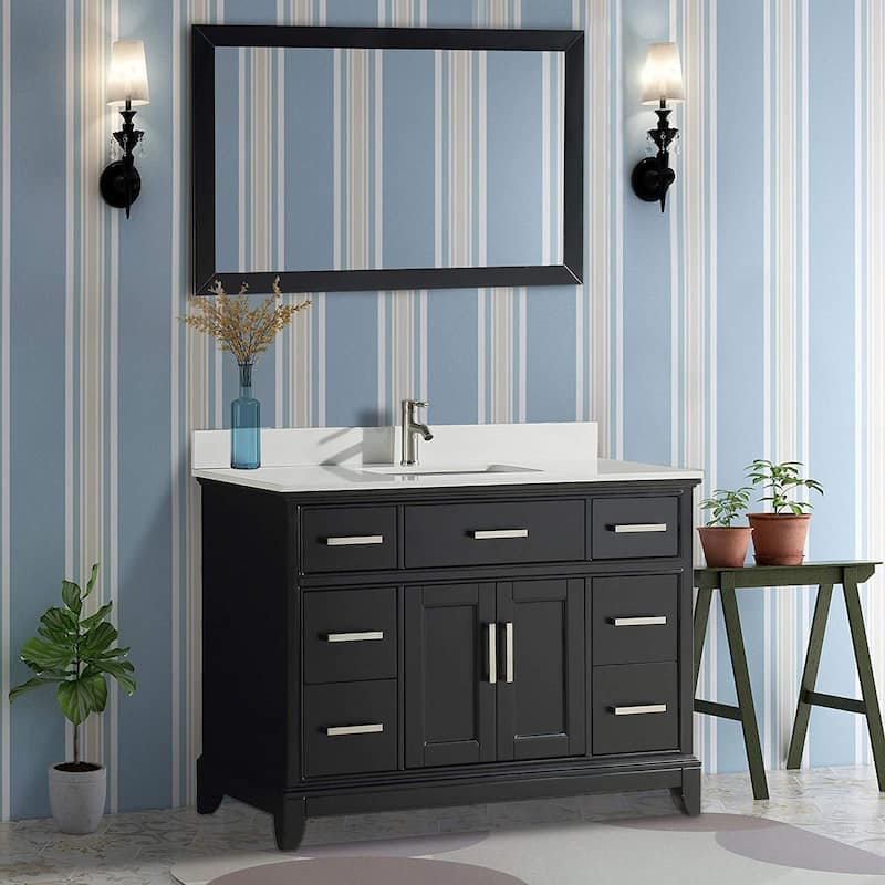 Vanity Art 48" Single Sink Bathroom Vanity Set with Engineered Marble Top and Free Mirror