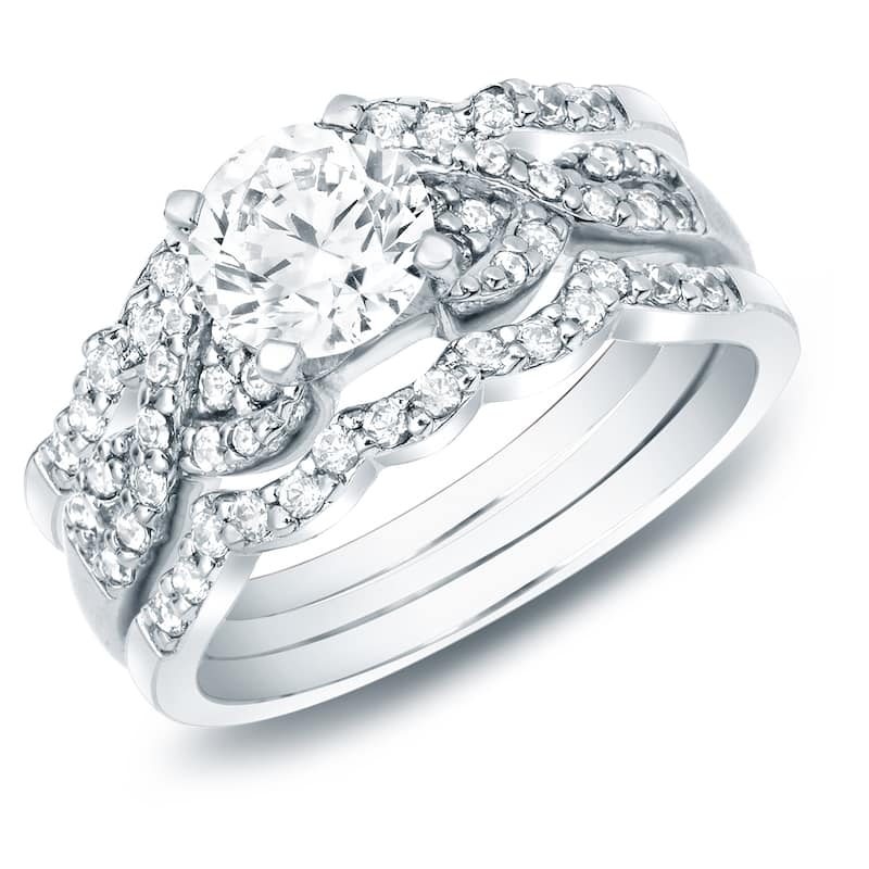Auriya 1 1/6ctw Braided Round Diamond Engagement Ring 3pc Set 14k Gold