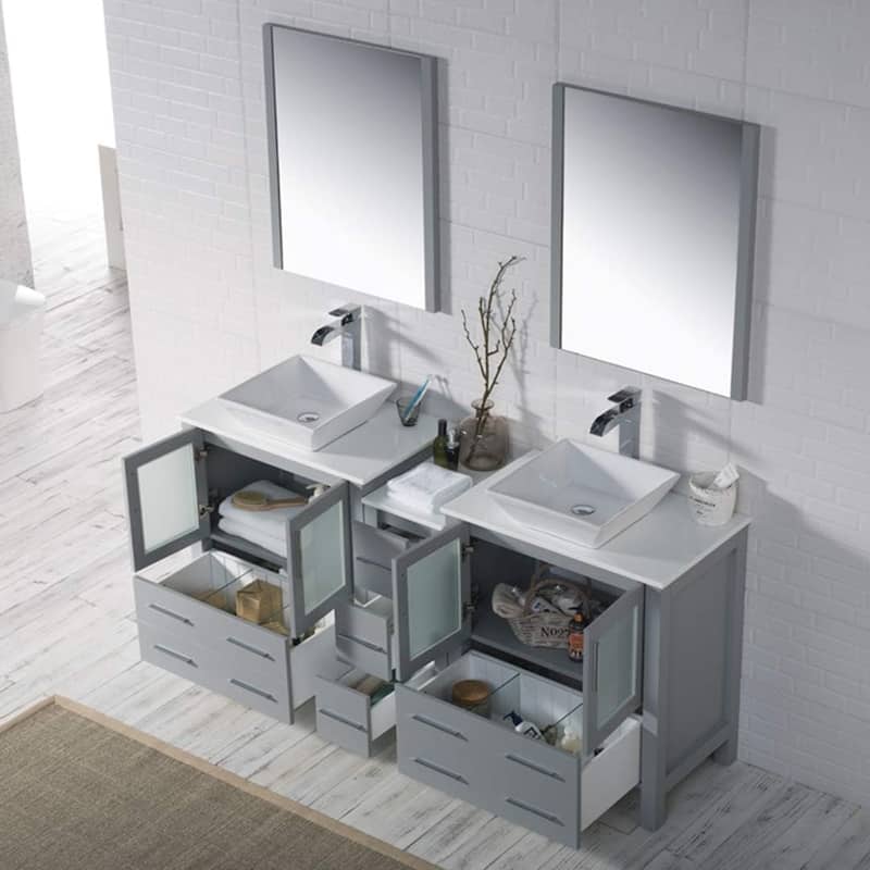 Blossom Sydney 72 Inch Double Sink Vanity with Side Cabinet & Mirrors
